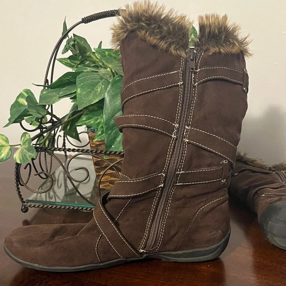 Natural Soul Brown Faux Fur Winter Boots